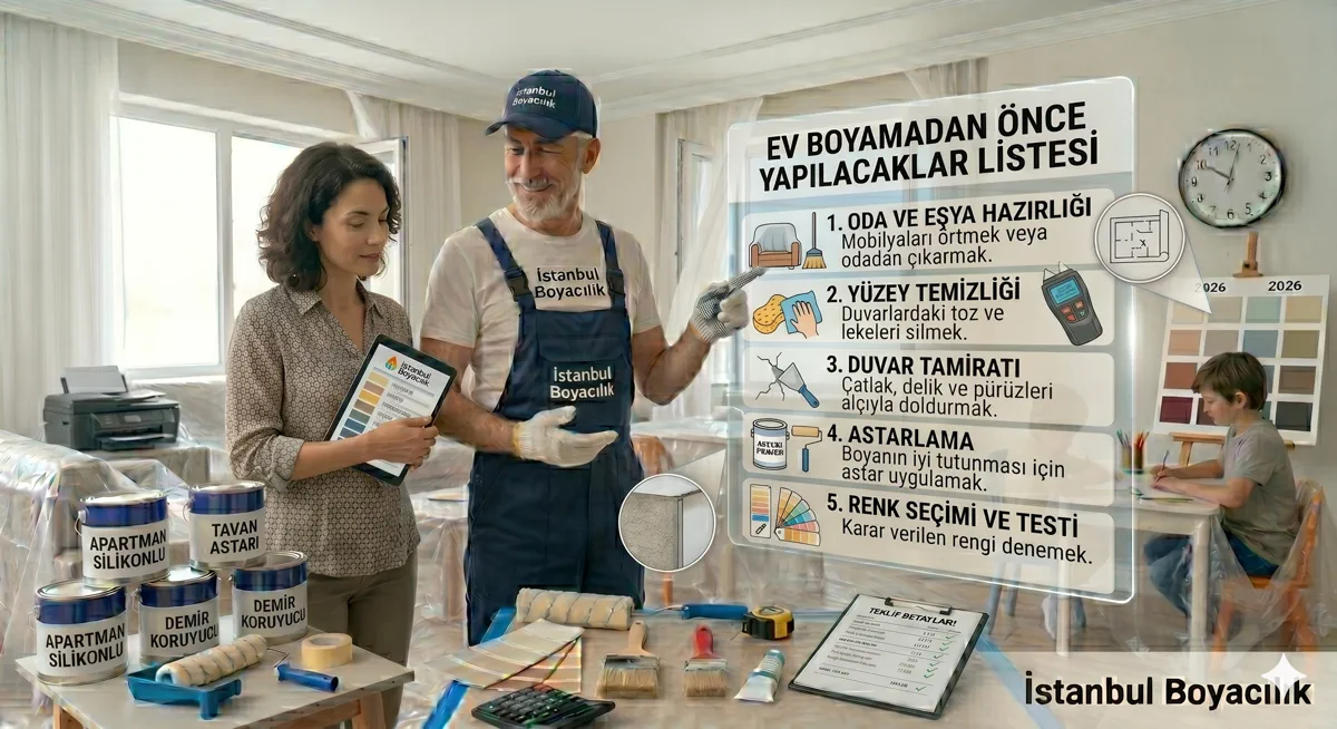 Boya malzemeleri — rulo, fırça, astar, bant ve koruyucu örtü