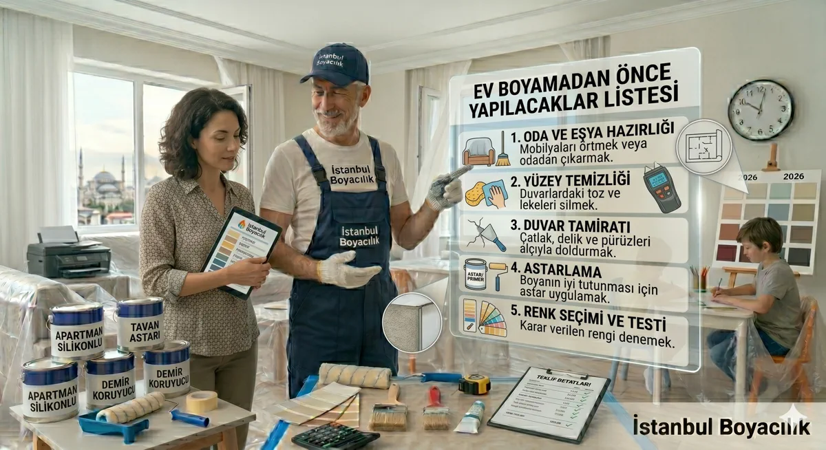 Ev boyaması öncesi hazırlık — mobilya koruma ve yüzey temizliği